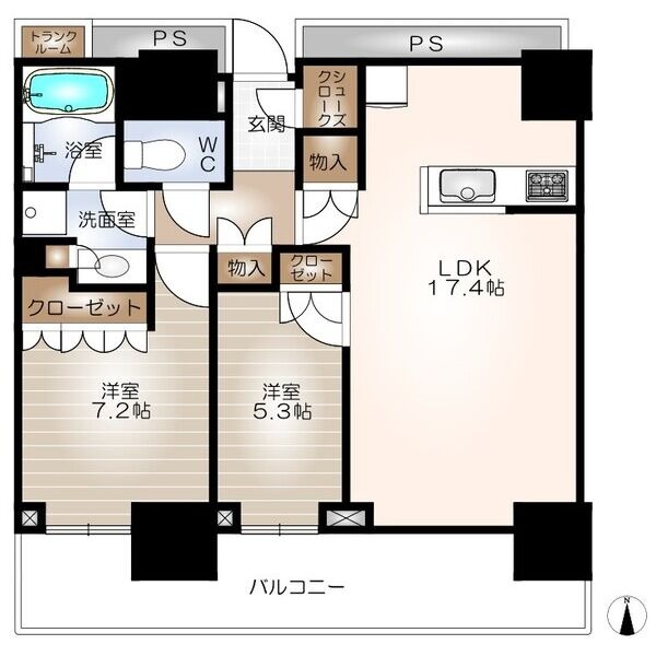 F 2LDKの間取り図