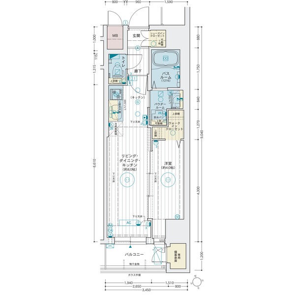 E 1LDKの間取り図