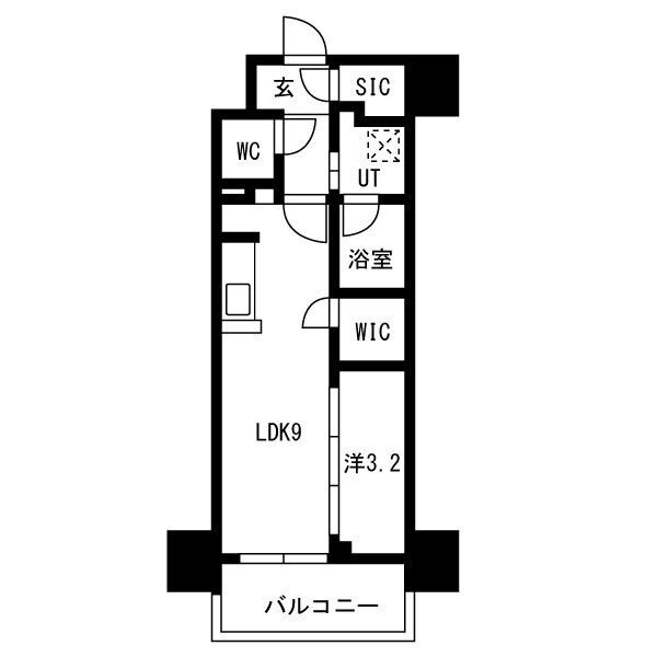 C 1LDKの間取り図