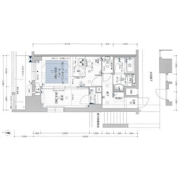 B' 1LDKの間取り図
