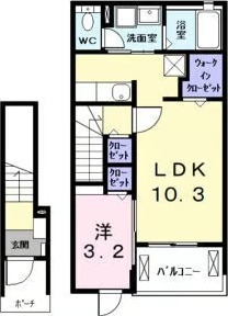 B' 1LDKの間取り図