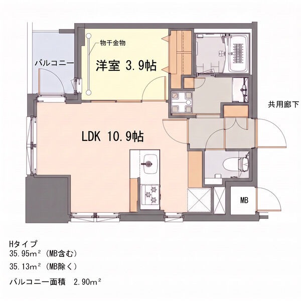 H 1LDKの間取り図
