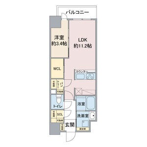 B 1LDKの間取り図