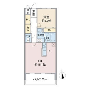 1102 1LDKの間取り図