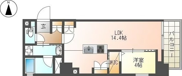 E 1LDKの間取り図