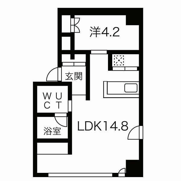 E 1LDKの間取り図