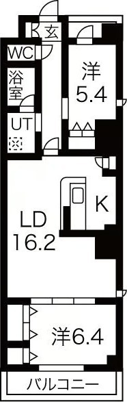 B 2LDKの間取り図