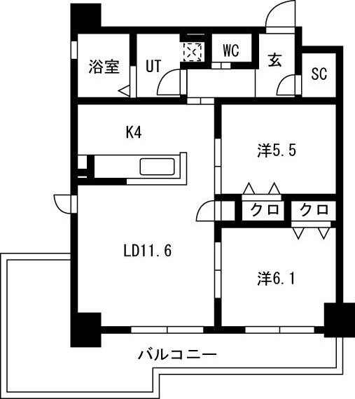 A 2LDKの間取り図