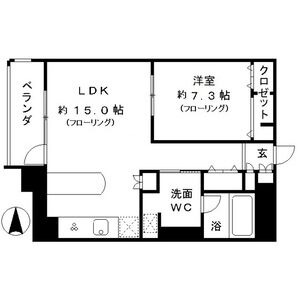 E 1LDKの間取り図