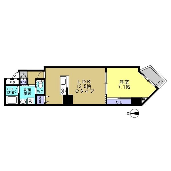 C 1LDKの間取り図