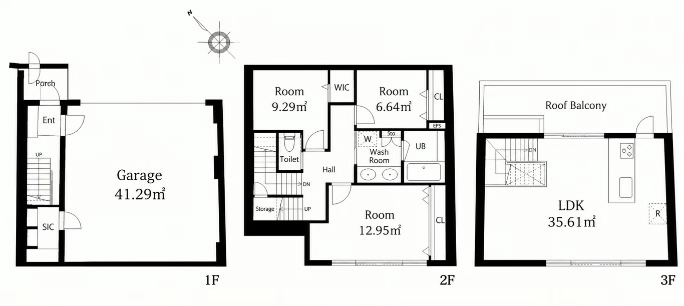 B 3LDKの間取り図