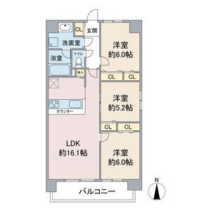 B 3LDKの間取り図