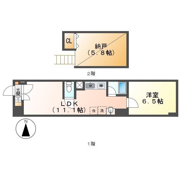 B105 1LDKの間取り図