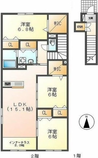 B' 3LDKの間取り図