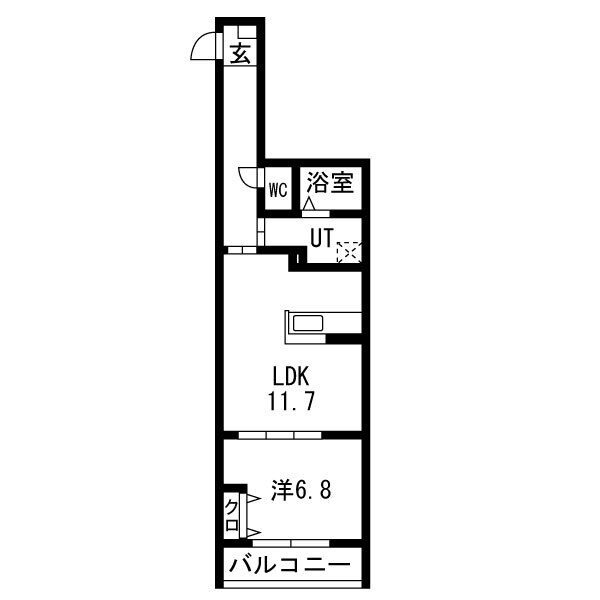 B 1LDKの間取り図