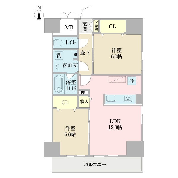 E 2LDKの間取り図