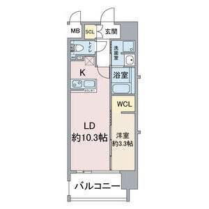 D 1LDKの間取り図