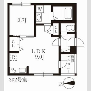 302 1LDKの間取り図
