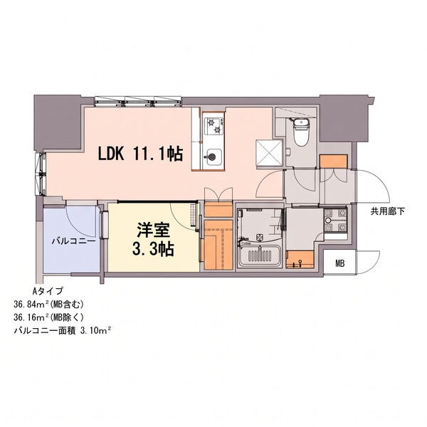 A 1LDKの間取り図