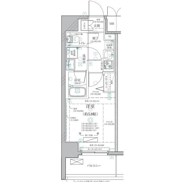 A 1Kの間取り図
