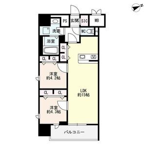 E 2LDKの間取り図