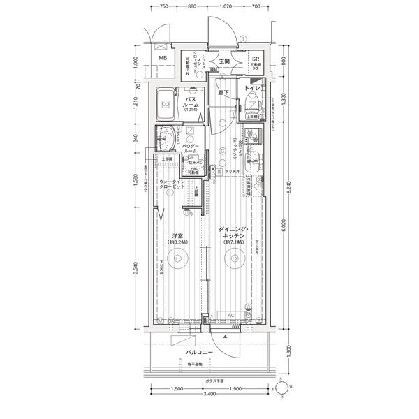 F 1DKの間取り図