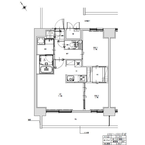 D 2LDKの間取り図