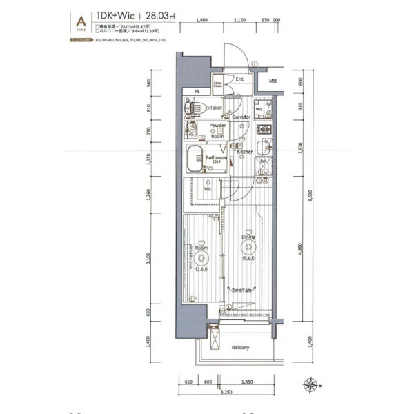 A 1DKの間取り図
