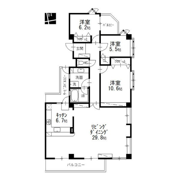B 3LDKの間取り図