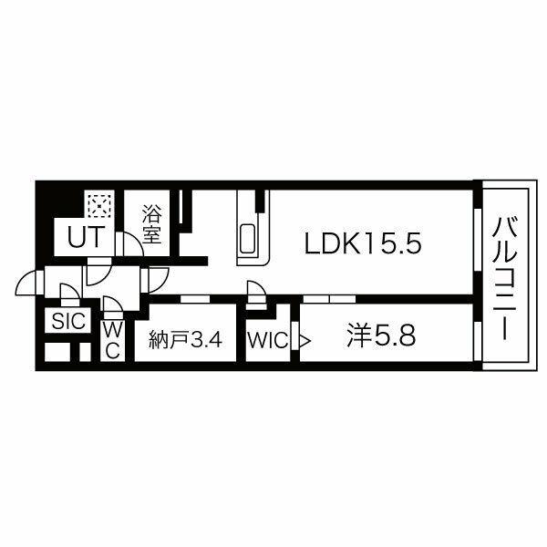 E 1LDK+Sの間取り図