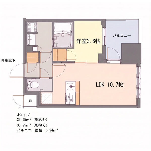 J 1LDKの間取り図