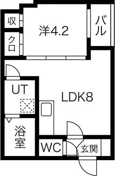D 1LDKの間取り図