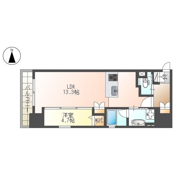 B 1LDKの間取り図