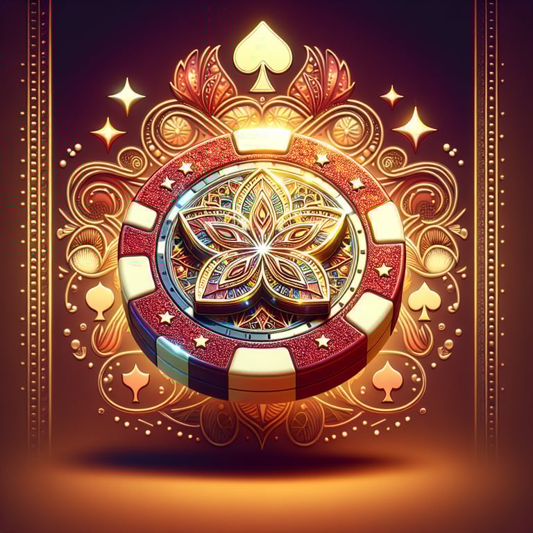 A visually stunning design centered around a gleaming online poker table, adorned with a sparkling lucky star at its center, surrounded by vibrant colors and intricate textures that enhance the thrill of the game, while subtle lighting casts an enchanting glow on the chips and cards, creating an inviting atmosphere; the composition is carefully focused to highlight these elements as a social media icon that conveys excitement and the allure of free bonuses without any distracting backgrounds.