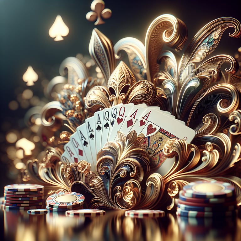 A stunning, close-up view of a royal poker hand, featuring an intricate display of glossy playing cards embellished with vibrant royal hues of red and gold, capturing the exquisite details of the suits and the sharpness of the cards’ edges; soft, dramatic lighting delicately highlights the textures of the cards while casting enticing shadows, with subtle abstract elements of poker chips and a plush, velvety surface seamlessly integrated in the background to enhance the focus on the royal poker hand, creating a visually striking and elegant composition perfect for a social media icon.