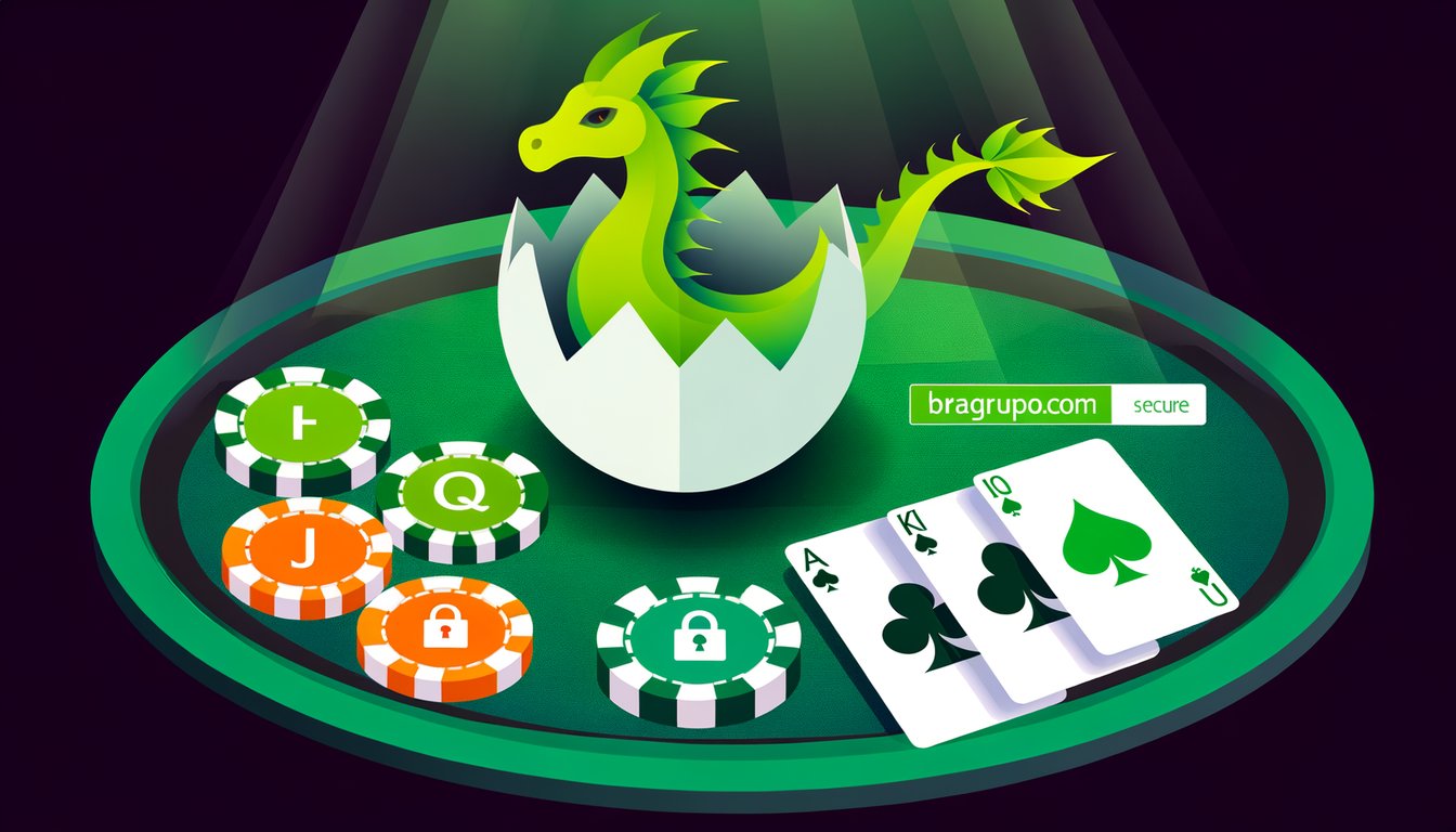 Image A green dragon hatches from an egg on a poker table with chips and cards.