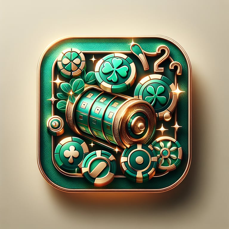 An eye-catching social media icon, designed as a sleek, modern representation of an online casino, showcases a vibrant palette of deep greens and royal golds, with intricate details like sparkling chip textures and shimmering card motifs that radiate excitement and allure; warm, dynamic lighting accentuates the glossy finish, while subtle abstract elements of confetti and playful stars float delicately in the background, enhancing the theme of thrill and guaranteed payouts without detracting from the icon's striking visual presence.