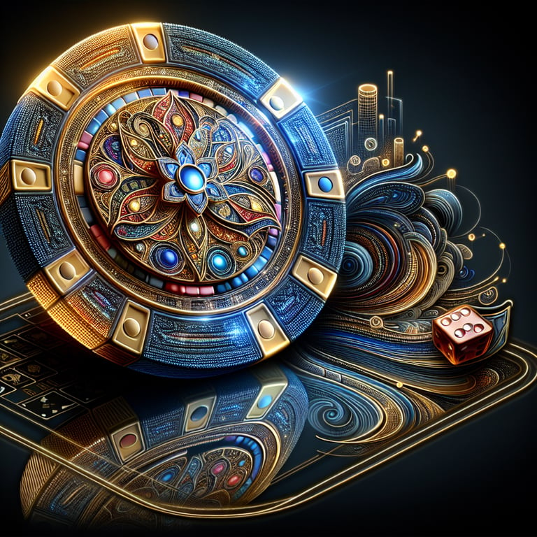 A visually stunning online casino exchange table, meticulously designed with intricate details that showcase its vibrant colors and innovative textures, highlighted by soft, dramatic lighting that accentuates the gleaming poker chips and elegantly crafted cards; subtle abstract elements of luck and chance intertwine in the background, ensuring the focus remains on the alluring centerpiece while creating a clean and impactful design perfect for a carousel image.