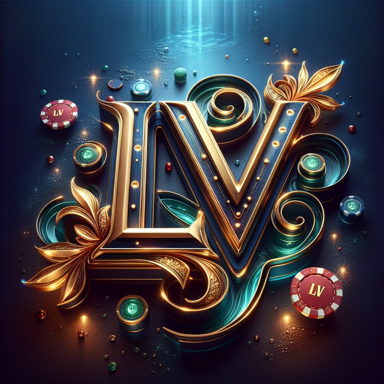 Image Um logo deslumbrante do cassino LV, apresentando as iniciais 'LV' em uma tipografia elegante e moderna, adornadas com detalhes dourados cintilantes que capturam a luz de maneira fascinante. O fundo marinho possui um degradê envolvente de roxo profundo e azul, realçando a sofisticação do design, enquanto brilhantes chips de poker e cartas estilizadas fluem harmonicamente ao redor, em cores vibrantes como vermelho e verde esmeralda. Iluminações sutis criam um efeito tridimensional que destaca as texturas luxuosas do logo, resultando em uma composição impactante e visualmente impressionante que irradia a essência glamourosa do cassino.