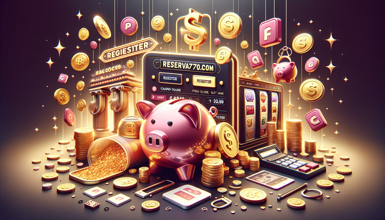 A colorful online casino interface featuring a piggy bank and coins.