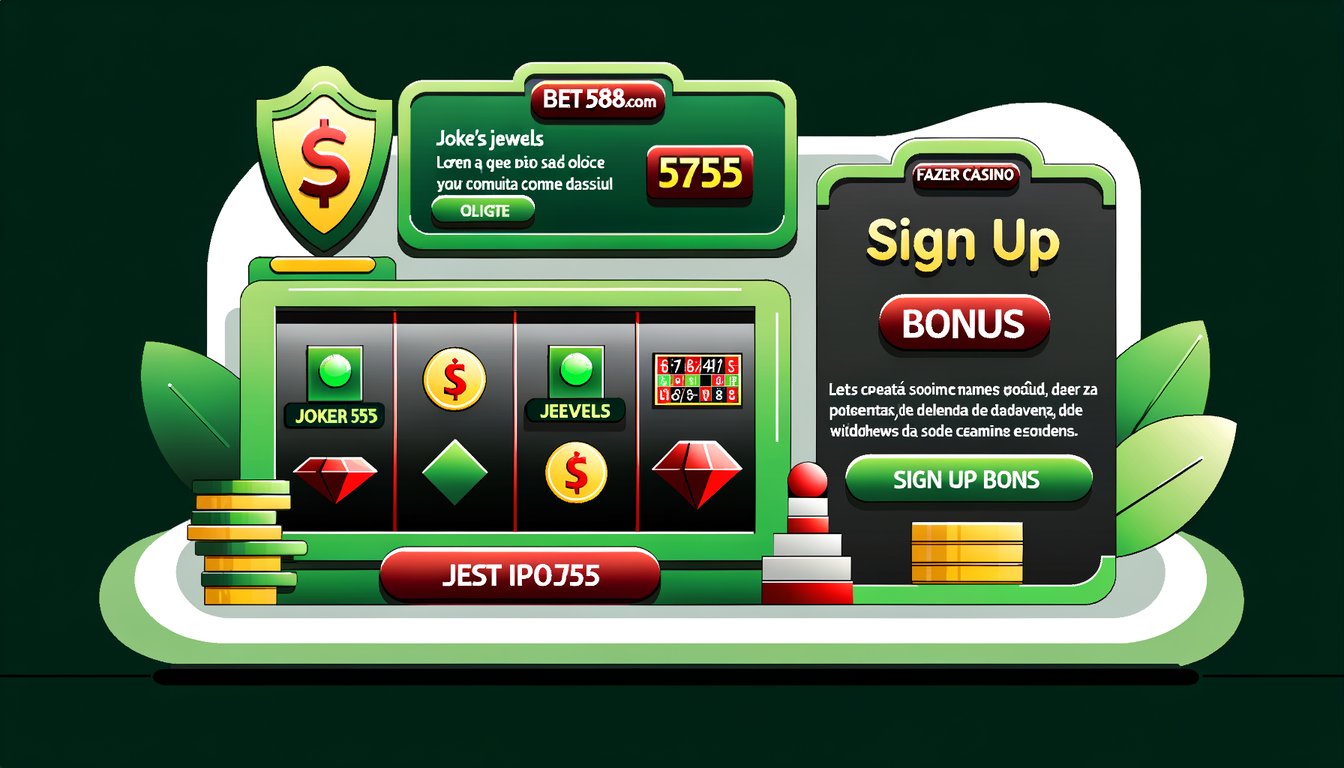 Image A colorful online casino interface featuring a slot machine and sign-up bonus.