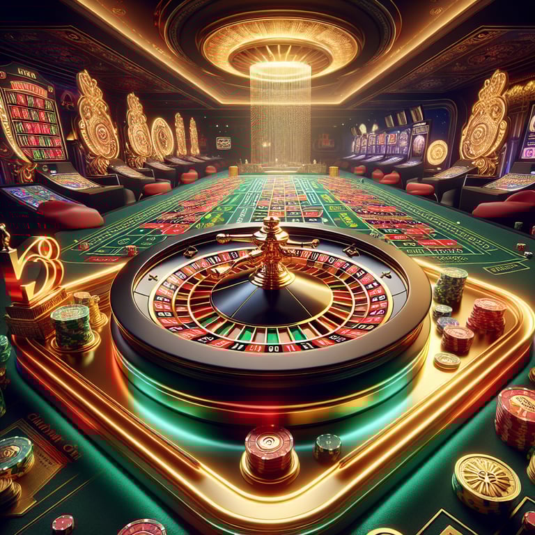 A visually striking square image featuring an intricately designed live roulette wheel at the center, crafted with vibrant reds and greens that pop against a sleek, dark background. Delicate textures mimic polished wood and gleaming metal, highlighting the wheel's elegance. Surrounding the wheel are subtle hints of casino bonuses in the form of floating chip designs and glimmering jackpot symbols, all softly illuminated with dynamic lighting that creates an enticing ambiance. The composition maintains focus on the roulette itself, ensuring that the exciting essence of Vietnam casinos and sports betting is brought to life without distractions, delivering a clean and captivating visual experience.