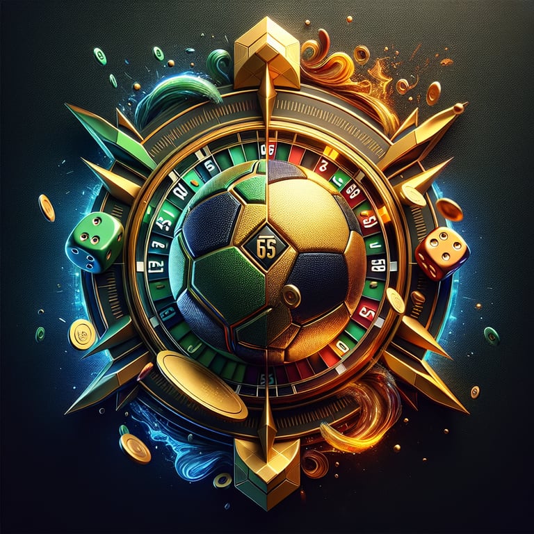 Image A visually stunning logo for 'Meehay569,' seamlessly merging the excitement of live football scores with the thrill of an online casino, features a vibrant color palette of deep greens, vivid golds, and electric blues that instantly catch the eye. The composition centers on an intricate football, detailed with textural elements that mimic a shiny casino chip, while dynamic lighting enhances its contours, casting soft shadows that add depth. Subtle symbolisms such as abstract goalposts and stylized dice border the edges, creating a sense of movement and energy without overwhelming the central focus. This clean, impactful design ensures that the essence of both football and gaming is vividly captured, making it a striking representation of the brand.