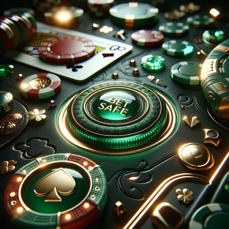A visually stunning depiction of an online casino setting, centered around a luxurious, intricately designed poker table, where vibrant green felt contrasts with rich mahogany accents, adorned with colorful stacks of chips glistening under warm yet dramatic lighting, while the subtle presence of shiny playing cards, some face-up, hints at an exhilarating game in action; abstract symbols of fortune and luck, like shimmering coins and dice, are tastefully integrated in the background, enhancing the theme of 