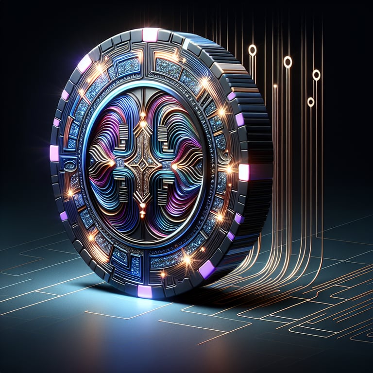 A visually striking composition showcasing a brilliantly designed online casino chip, gleaming in vibrant shades of emerald green and gold, reflecting intricate textures and patterns that embody the essence of luxury and excitement; the lighting casts dynamic highlights and soft shadows, enhancing the chip's three-dimensional appeal, while abstract elements like stylized dollar signs and subtle game symbols float softly in the background, harmoniously supporting the theme of 'bet safe' without detracting from the focal object, creating a clean and impactful visual narrative.