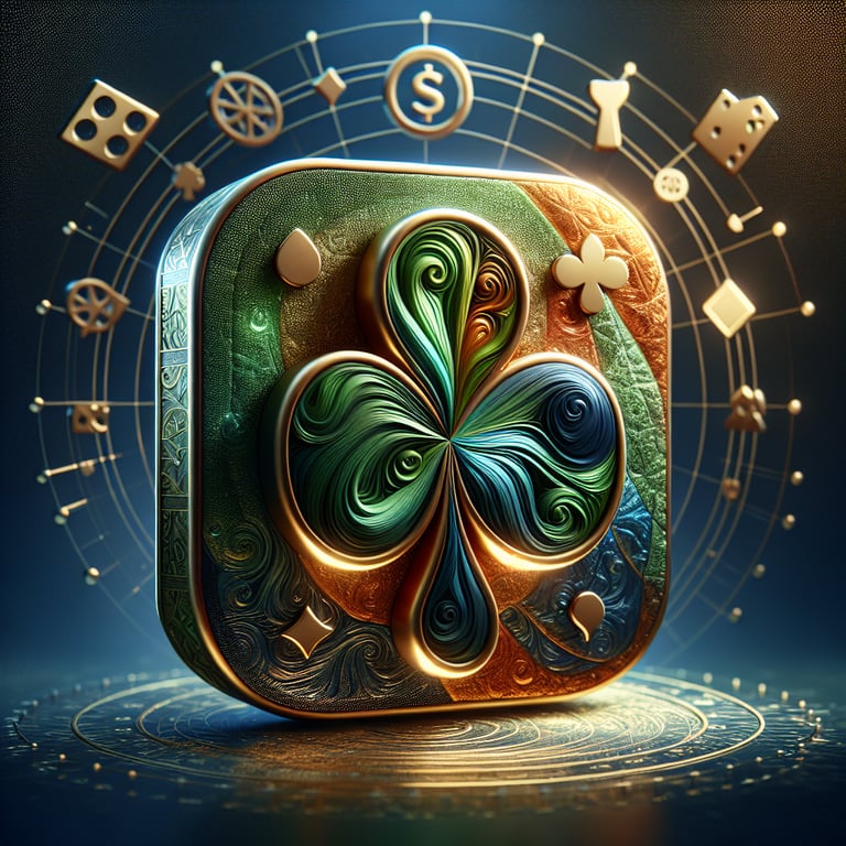 In a visually striking design, a gleaming online casino chip takes center stage, encapsulating the essence of luck and safety in betting; adorned with vibrant emerald greens and glimmering gold accents, it radiates an inviting glow under soft, dynamic lighting, while subtle, abstract symbols of luck — like four-leaf clovers and horseshoes — are delicately integrated into its surface, enhancing its allure without overpowering the focal point, making it the perfect symbol of a thriving online gaming experience that captivates the viewer's attention.