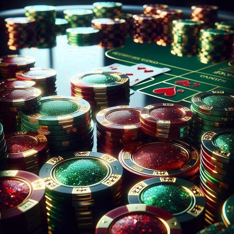 A striking composition showcasing the essence of the best poker game, centered around a stunningly detailed poker table, adorned with vibrant green felt and lavish casino chips, each glimmering under ambient lighting that enhances the inviting atmosphere of the online casino; the intricate textures of the cards and chips draw the viewer's eye, while subtle hints of digital elements symbolize the safety experience, creating a visually compelling and focused design that celebrates the thrill of the game in a lively yet polished manner.