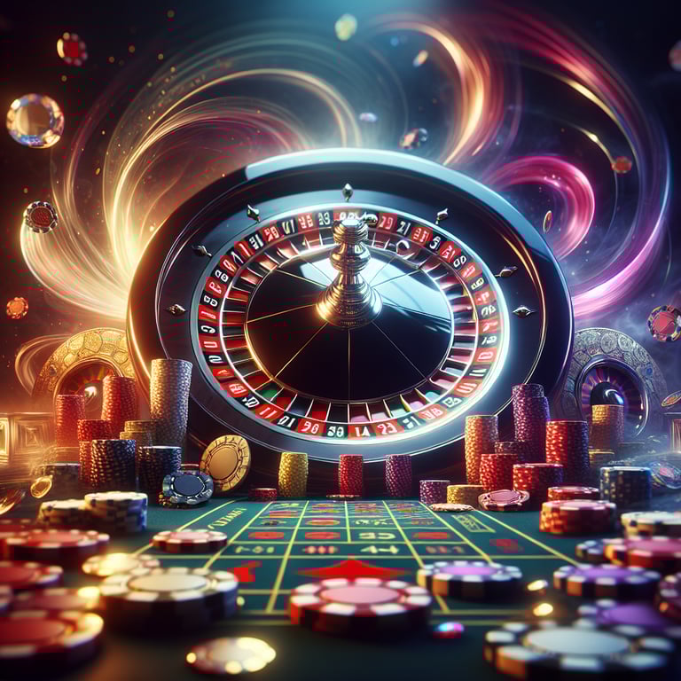 A striking composition centered around a luxurious online casino setting, showcasing an intricately designed game table featuring the iconic 