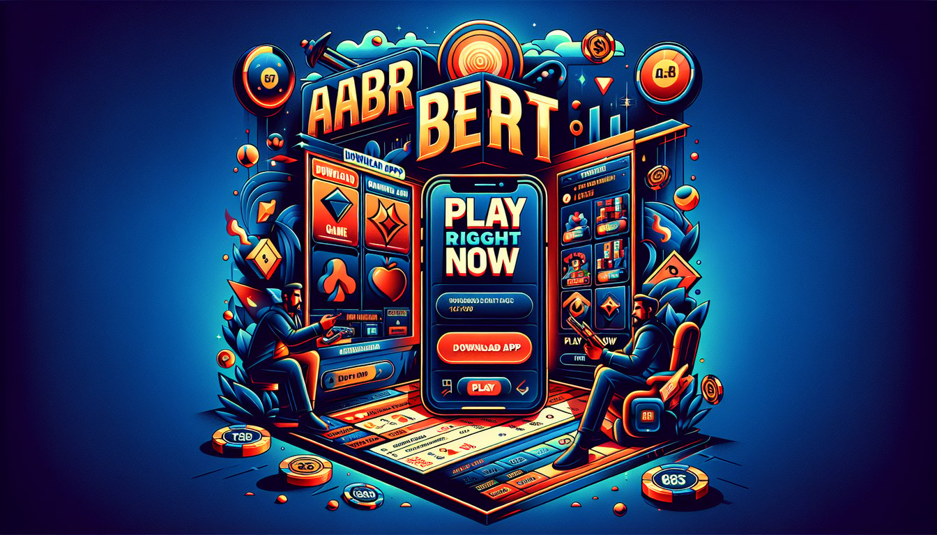 A colorful app graphic promoting AABR Bet with game elements and download options.