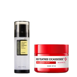 Cosrx Advanced Snail Radiance Dual Essence + Red Tea Tree Cicassoside Derma Solution Cream Bundle
